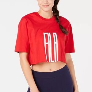 🌟FREE🌟FILA Domenica Crop Top Logo Short Sleeve T-Shirt Red White Cotton Tee